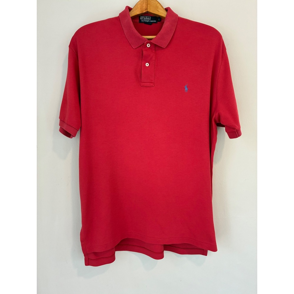 Ralph Lauren Mens Large Red Classic Short Sleeve Polo Pony-READ